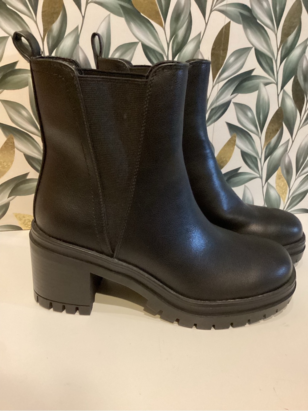 MIA Black Leather Chelsea Lug Heel Booties - Picture 2 of 7